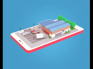 low poly buildings on mobile phone 3D Model
