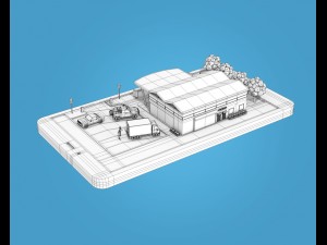 low poly buildings on mobile phone 3D Модель