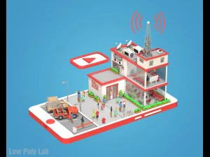 low poly buildings on mobile phone 3D Model