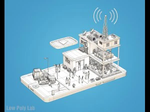 low poly buildings on mobile phone 3D Model
