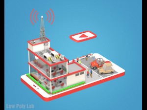 low poly buildings on mobile phone 3D Модель