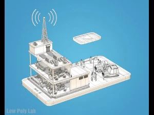 low poly buildings on mobile phone 3D Model