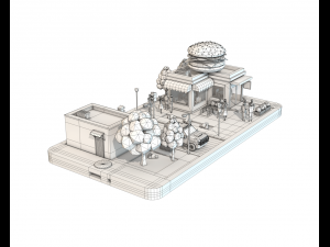 low poly buildings on mobile phone 3D Модель