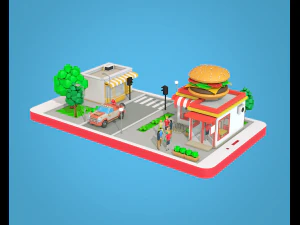 low poly buildings on mobile phone 3D Model