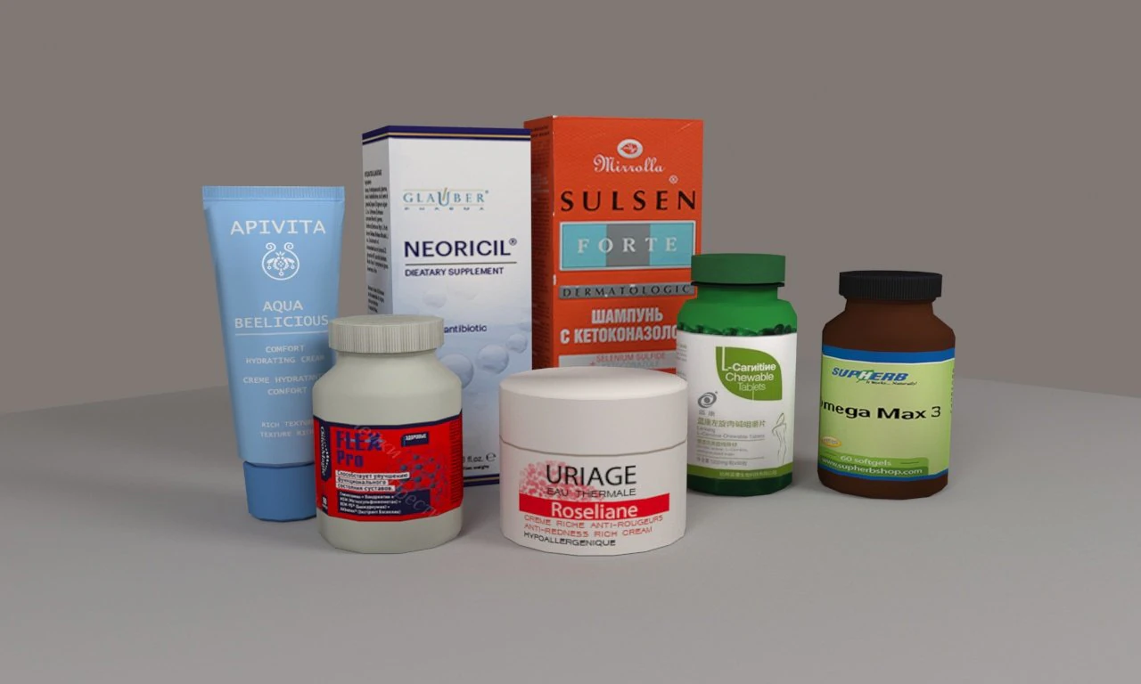 pharmacy products 3D Model .c4d .max .obj .3ds .fbx .stl .blend 
