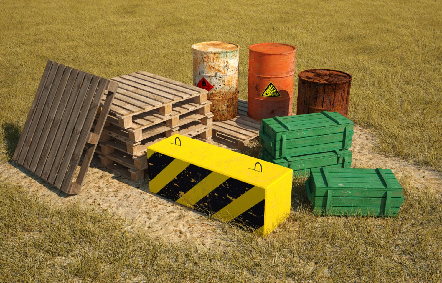 low poly models for games barrels pallets military crates concrete block 3D Model .c4d .max .obj .3ds .fbx .stl .blend 