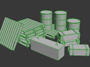 low poly models for games barrels pallets military crates concrete block 3D-Modell
