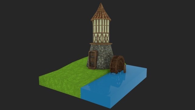medieval watermill Model 3D .c4d .max .obj .3ds .fbx .stl .blend 