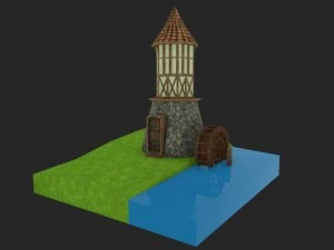 mulino ad acqua medievale Modello 3D