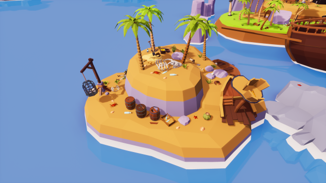 Low Poly Tropical Pirate Island RG Model 3D .c4d .max .obj .3ds .fbx .stl .blend 