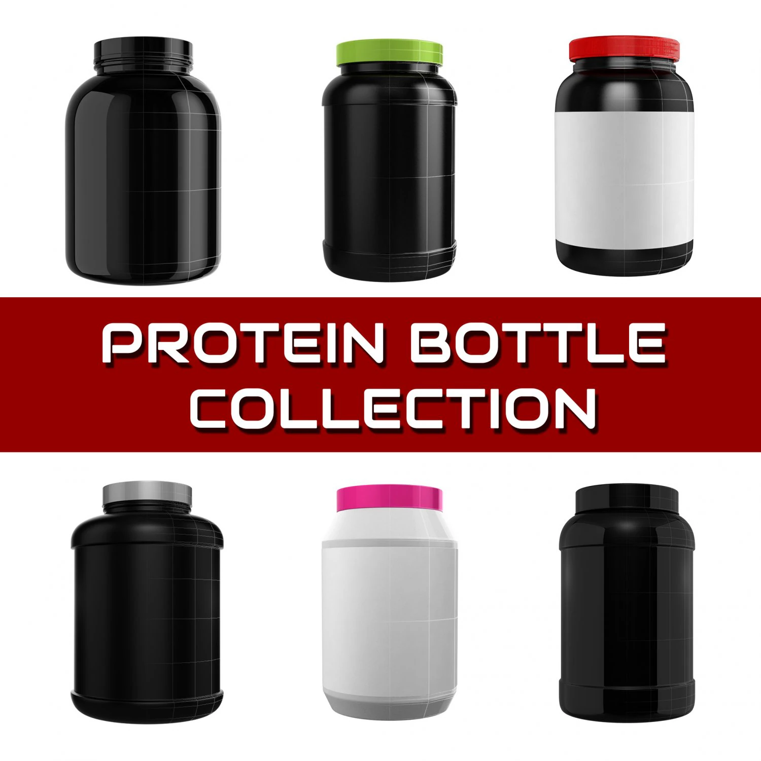 protein bottle collection 3D Model .c4d .max .obj .3ds .fbx .stl .blend 