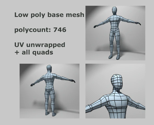 base mesh low poly male body 3D Model .c4d .max .obj .3ds .fbx .stl .blend