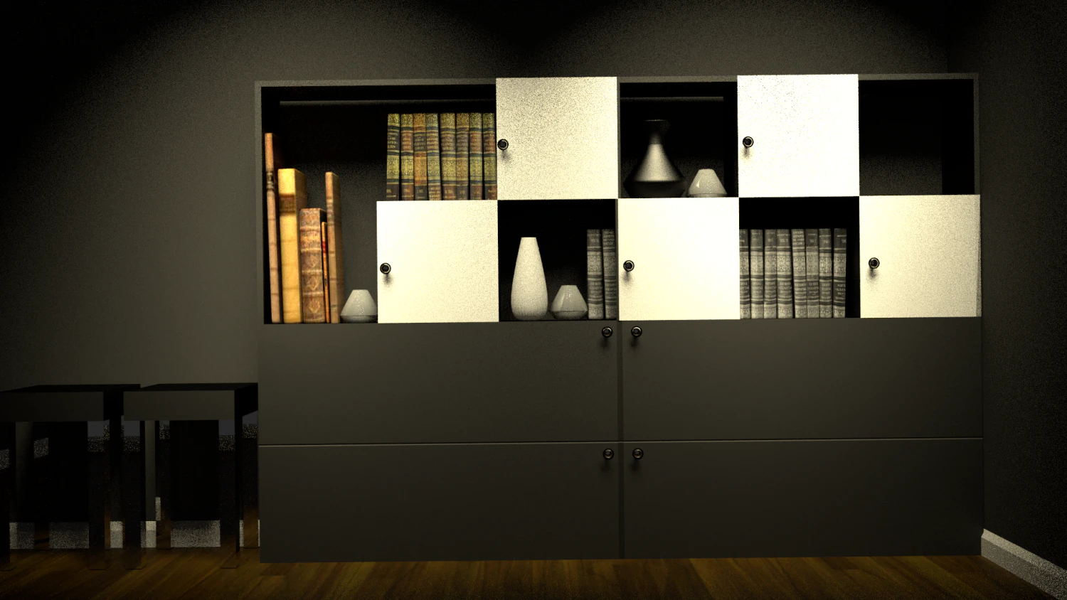 black and white bookshelf 3D Model .c4d .max .obj .3ds .fbx .stl .blend 