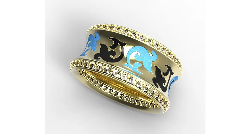 gold ring with enamel and diamonds 3D Model .c4d .max .obj .3ds .fbx .stl .blend 