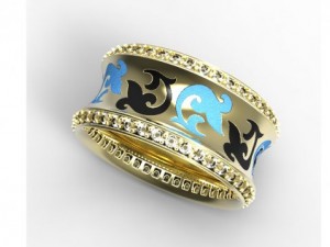 gold ring with enamel and diamonds Model 3D