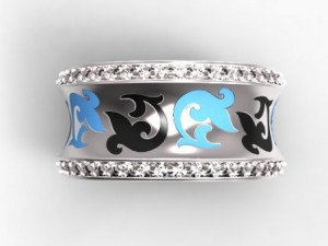 gold ring with enamel and diamonds 3D 模型