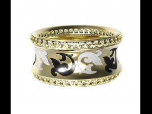 gold ring with enamel and diamonds 3D 模型