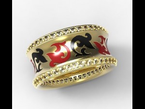 gold ring with enamel and diamonds 3D 模型