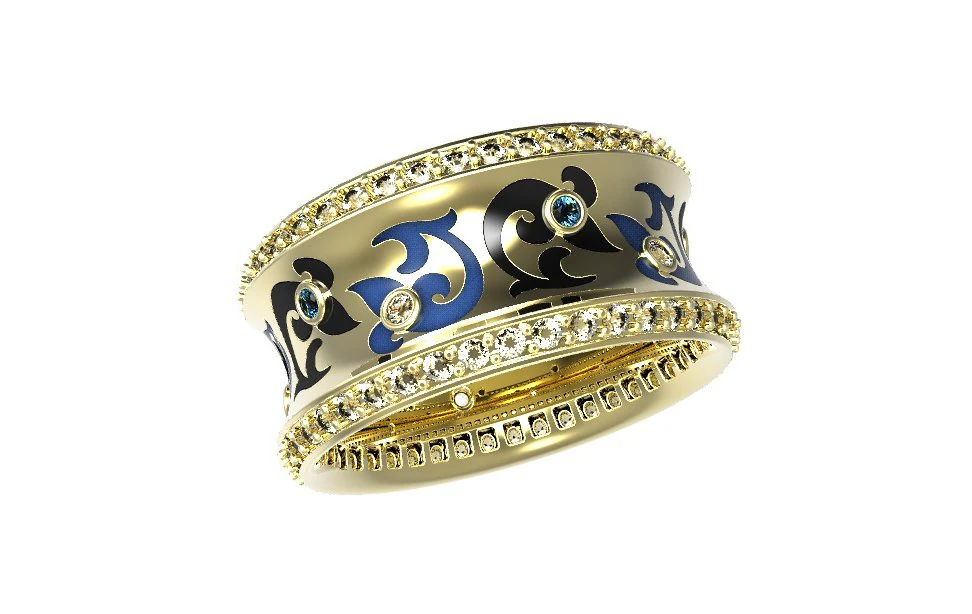gold ring with enamel and diamonds 2 3D Model .c4d .max .obj .3ds .fbx .stl .blend 