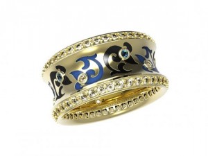 gold ring with enamel and diamonds 2 3D Model