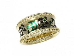 gold ring with enamel and diamonds 2 Model 3D