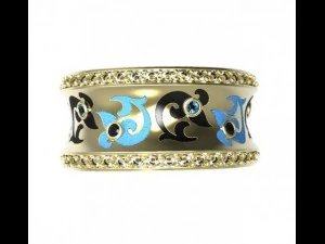 gold ring with enamel and diamonds 2 3D Model