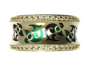 gold ring with enamel and diamonds 2 Model 3D