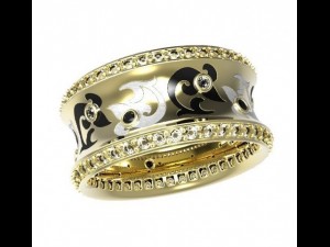 gold ring with enamel and diamonds 2 Model 3D