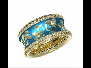 gold ring with enamel and diamonds 3 Model 3D