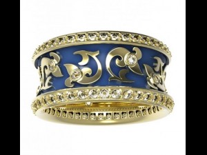 gold ring with enamel and diamonds 3 Model 3D
