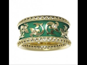 gold ring with enamel and diamonds 3 Model 3D