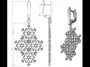 earrings gold snowflake 3D Model