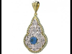 gold pendant with diamonds 22 3D Model
