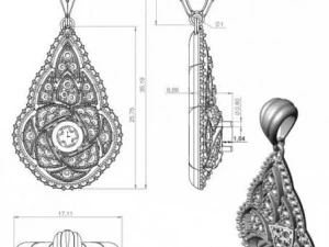 gold pendant with diamonds 22 3D Model