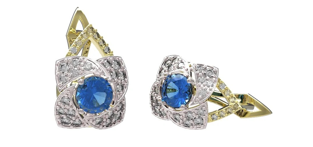 gold earrings with diamonds 23 3D Model .c4d .max .obj .3ds .fbx .stl .blend 