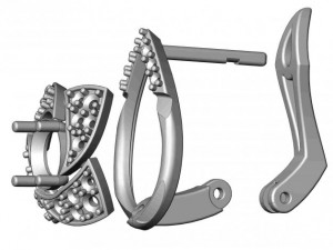 gold earrings with diamonds 23 3D-Modell