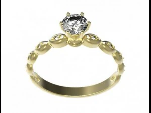 gold ring with a diamond 32 3D Model