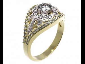 gold ring with a diamond 35 Modelo 3D