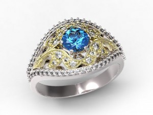 gold ring with a diamond 35 Modelo 3D