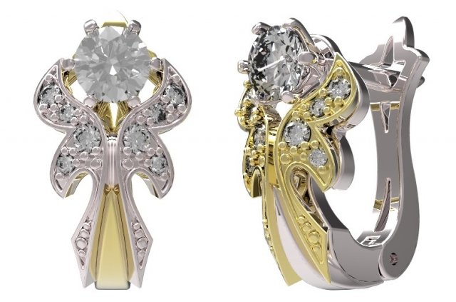 gold earrings with diamonds 36 3D 모델 .c4d .max .obj .3ds .fbx .stl .blend 