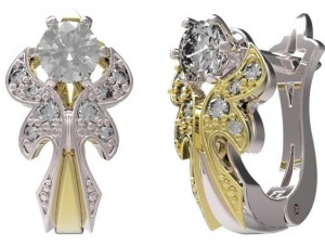 gold earrings with diamonds 36 3D Model