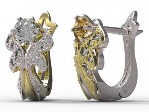 gold earrings with diamonds 36 3D 모델