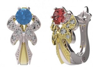 gold earrings with diamonds 36 3D 모델