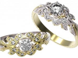 gold ring with a diamond 37 3D Model