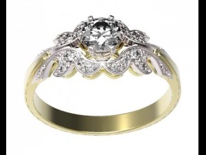 gold ring with a diamond 37 3D Model