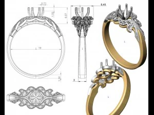 gold ring with a diamond 37 3D Model