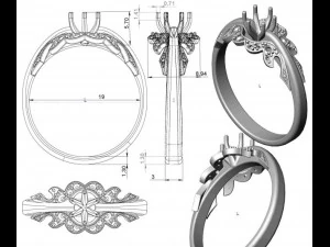 gold ring with a diamond 39 3D Model