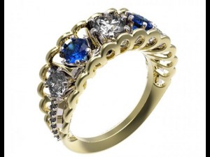 gold ring with a diamond 42 Modelo 3D