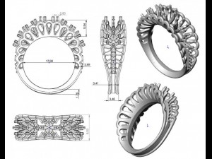 gold ring with a diamond 42 Modelo 3D