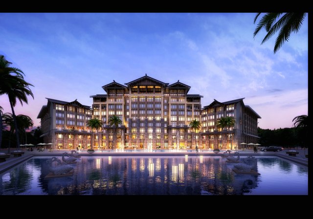 hotel building 022 3D Model .c4d .max .obj .3ds .fbx .stl .blend 